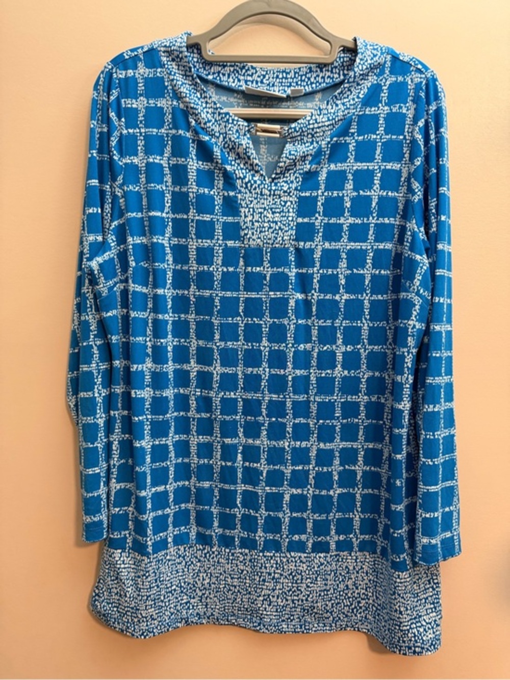Susan Graver Blue Printed Long-Sleeve Tunic Top